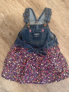 OshKosh B’Gosh Baby Girls Tiered Floral Denim Overall Dress size 12 months